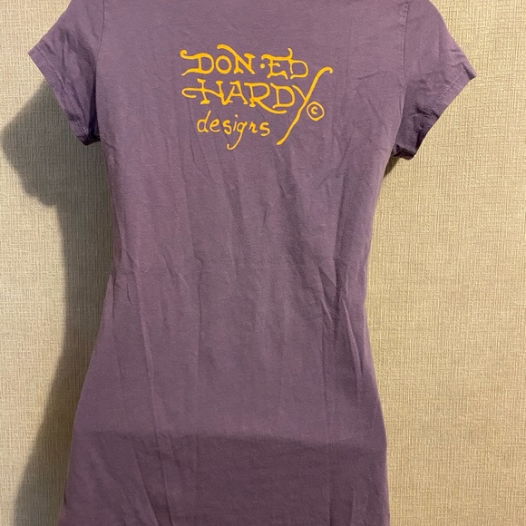 ED HARDY T Shirt BLACK ROSE design top XS - Picture 5 of 8